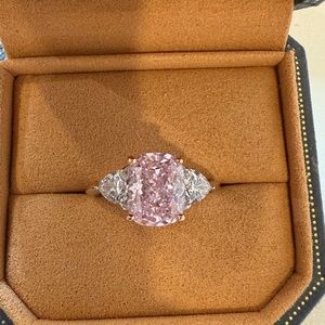 Sterling Silver 4 Carat Pink Sapphire Lab Grown Diamond Ring Size 5,7,9